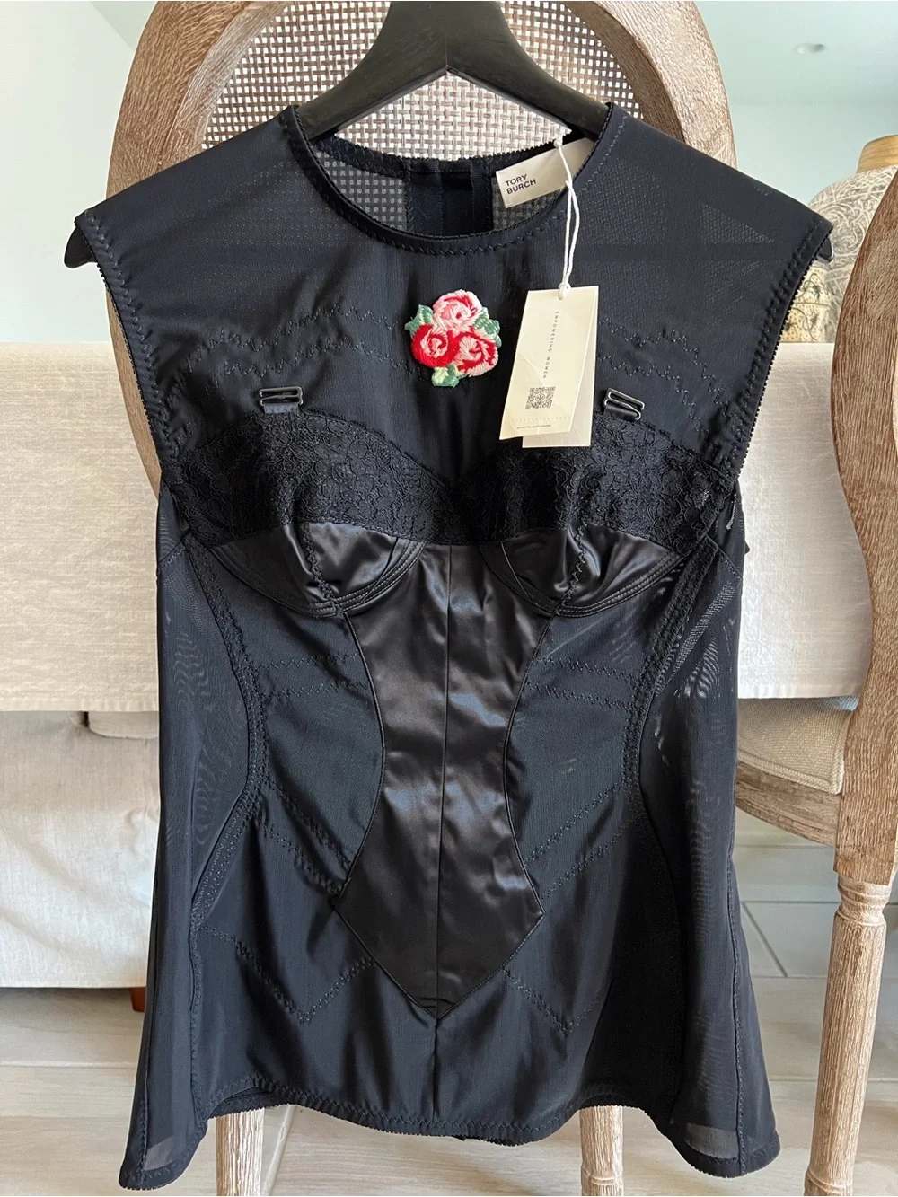 NWT Tory Burch Fall/Winter 2023 Runway Mesh Corset Top - Size 6 Retail $1998